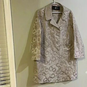 [US10]Luisa Cerano Textured  Floral Pattern Cotton Blend Long Blazer Coat
